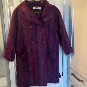 Magenta Multicolor Wool Pea Coat